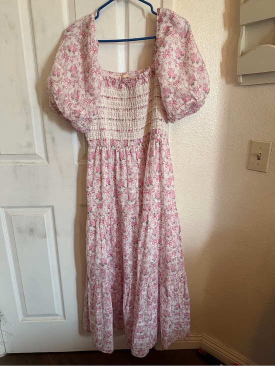 Dresses & Skirts - Pink Floral Puff Sleeve Smocked Maxi Dress